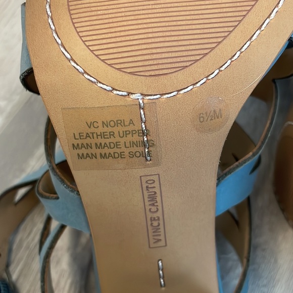 NIB Vince Camuto Norla Sage Nubuck Blue Suede Leather Heel Sandals 6.5 - Picture 4 of 7